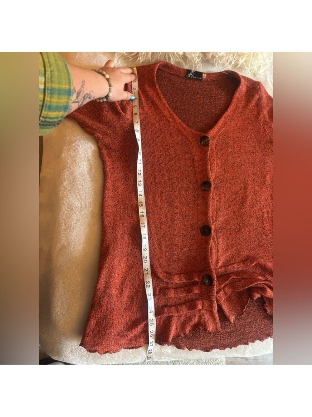 FENINI Designer Burnt Orange Textured Knit Cardigan • Artful Layering•Fits M–XL - Picture 14 of 17